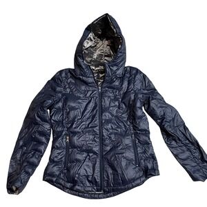 Bernardo Women's Large Navy Hooded Packable Jacket Navy Lined Down